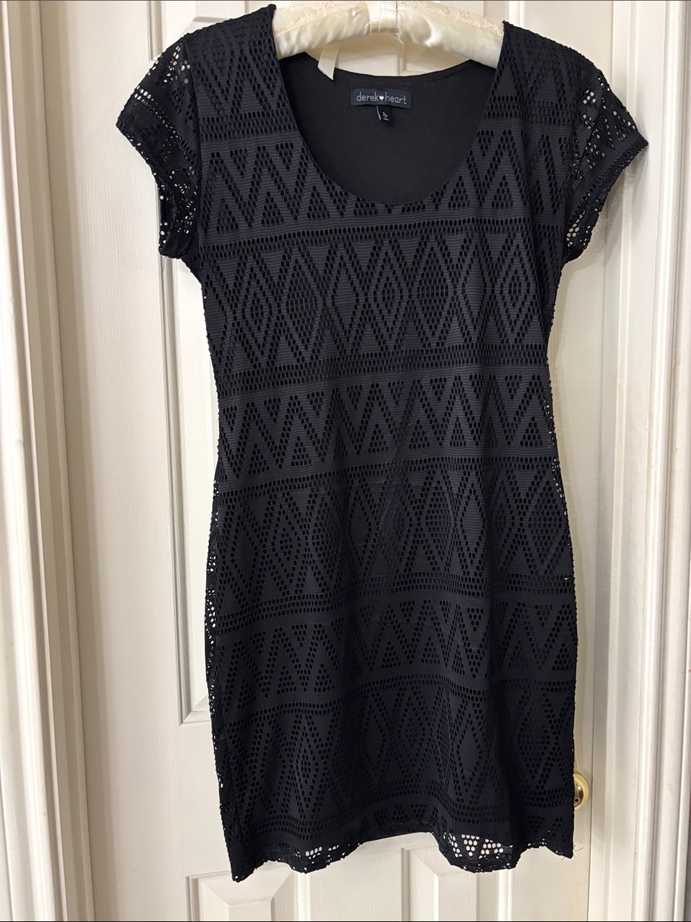 Black Crochet Overlay Short Sleeve Dress